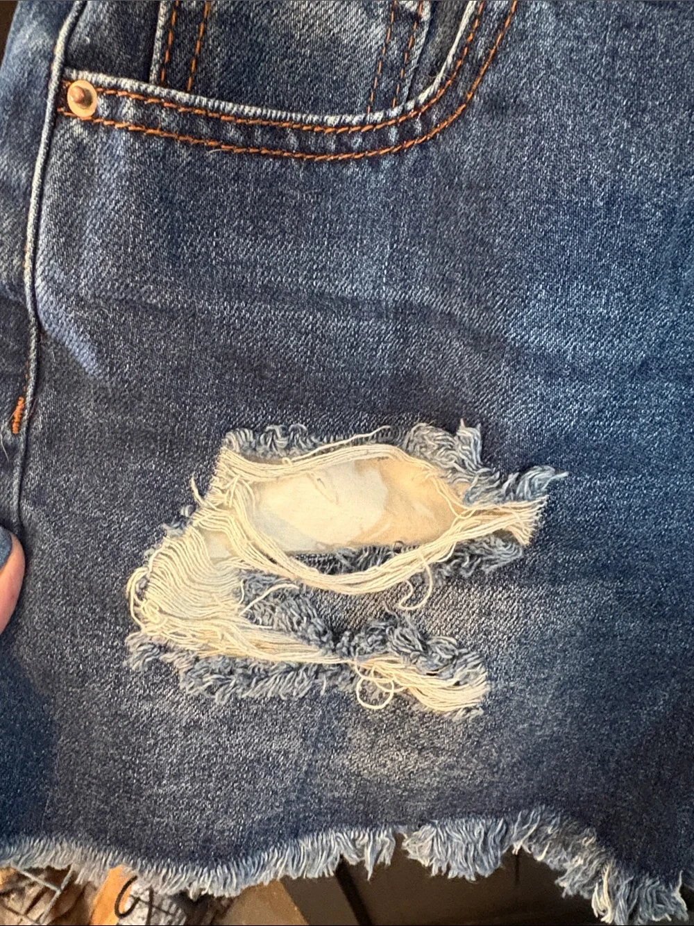 High-Rise Distressed Denim Shorts - Blue
